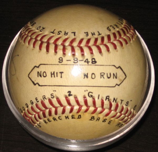 1948 Rex Barney, Autographed Ball *No Hit, No Run*