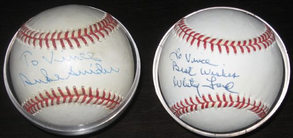Lot of (2) Autographed Balls Whitey Ford & Duke Snider