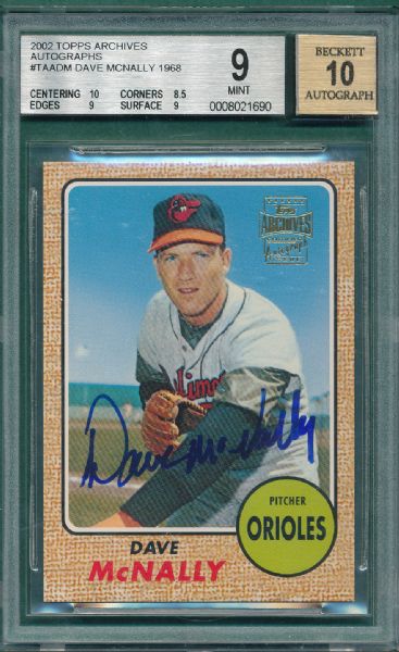 2002 Topps Archives #TAADM Dave McNally, Autographs BGS 9, 10 