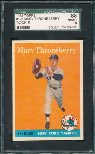 1958 Topps #175 Marv Throneberry SGC 88 *Rookie*