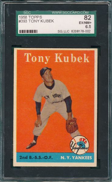1958 Topps #393 Tony Kubek SGC 82