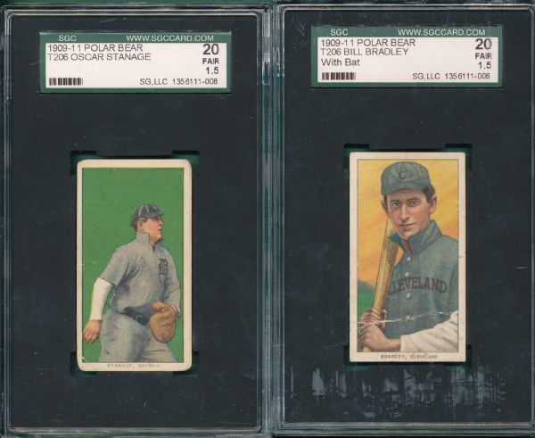1909-1911 T206 (3) Card Lot W/Bradley, Polar Bear Tobacco SGC 20
