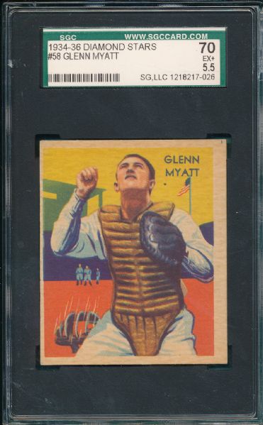 1934-36 Diamond Stars #58 Glenn Myatt SGC 70