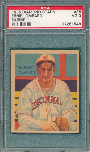 1934-36 Diamond Stars #36 Ernie Lombardi, Earnie PSA 3