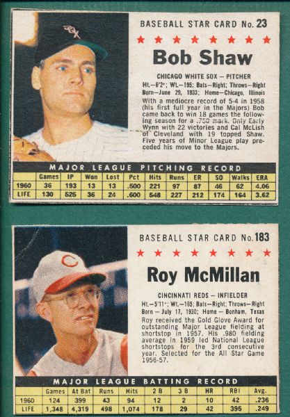 1961 Post #23 Bob Shaw & #183 Roy McMillan, Lot of (2) *Tough*