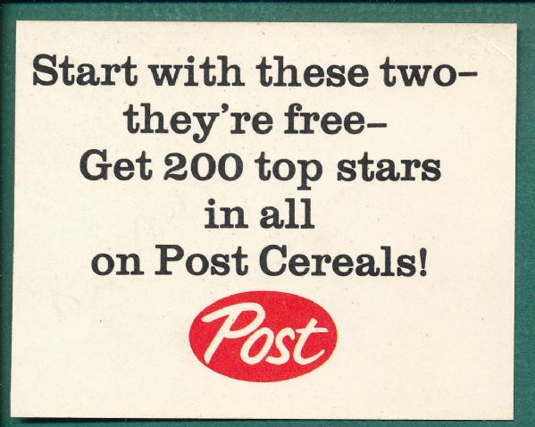 1961 Post Company Issued Lot of (7) W/ Maris Ad Card