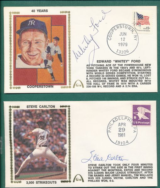 1979-82 Gateway Stamp Envelope Lot of (3) W/ Warren Spahn, Ford & Carlton *Autograph*