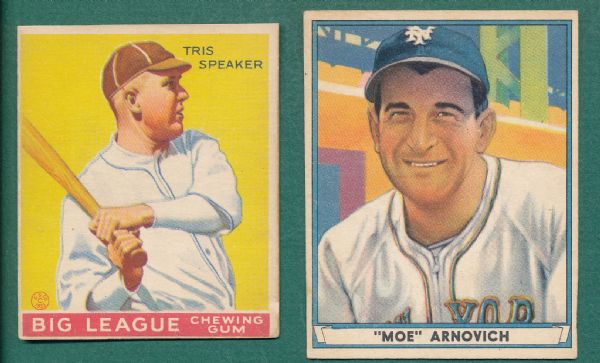 1933 Goudey #89 Tris Speaker and 1941 Play Ball #57 Arnovich *Trimmed* (2) Card Lot