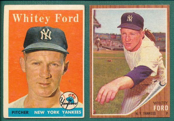 1958 Topps #320 & 1962 #310 Whitey Ford (2) card Lot