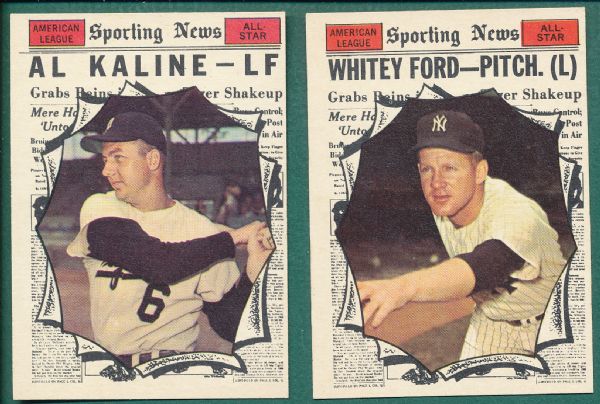 1961 Topps #580 Kaline AS & #586 Ford AS, Lot of (2) *High Numbers*