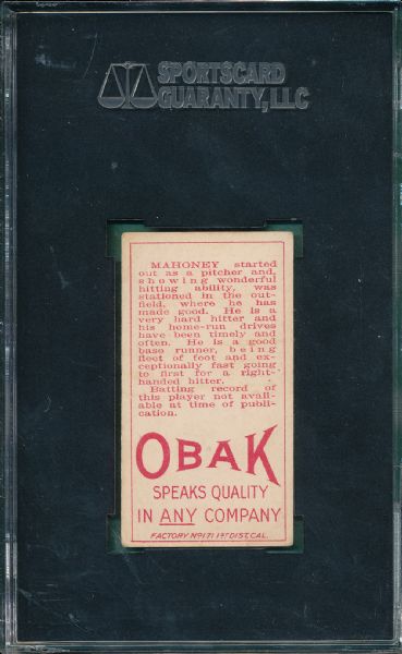1911 T212-3 Mahoney Obak Cigarettes SGC 50