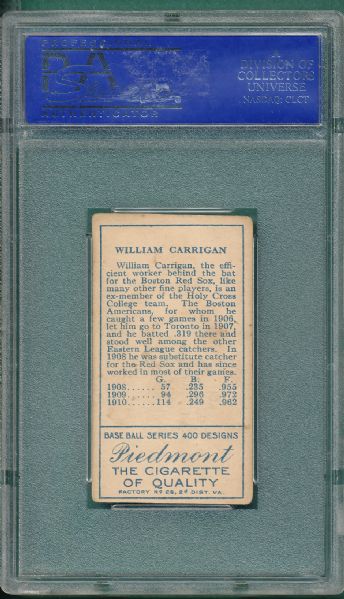 1911 T205 Carrigan Piedmont Cigarettes PSA 4