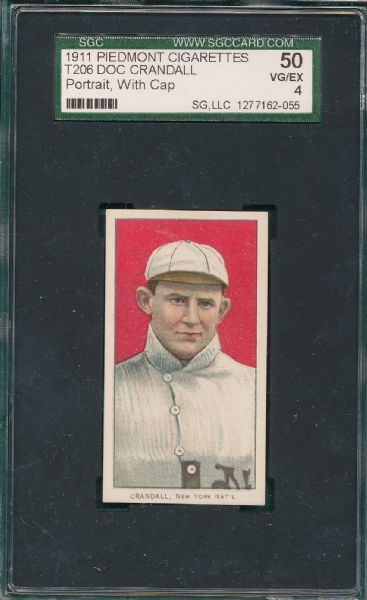 1909-1911 T206 Crandall, Portrait W/Cap, Piedmont Cigarettes SGC 50