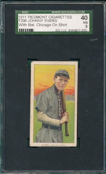 1909-1911 T206 Evers, Chicago on Shirt, Piedmont Cigarettes SGC 40