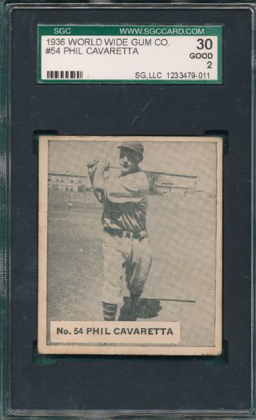 1936 Goudey #54 Phil Cavaretta World Wide Gum SGC 30