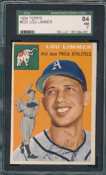 1954 Topps #232 Lou Limmer SGC 84