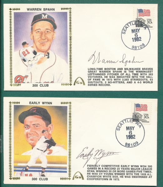 1982 Gateway Stamp Envelope Lot of (2) W/ Early Wynn & Warren Spahn *Autograph*