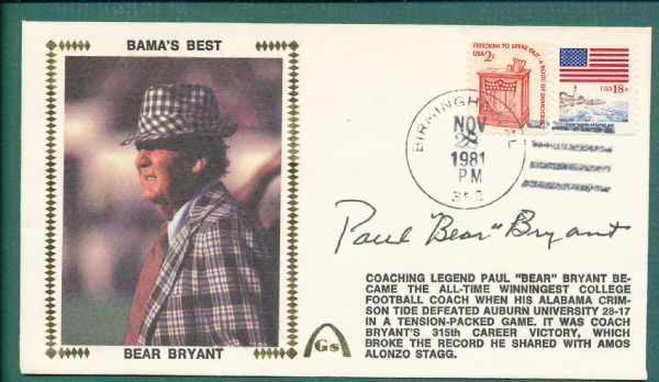 1981 Gateway Stamp Envelopes Paul Bear Bryant *Autograph*