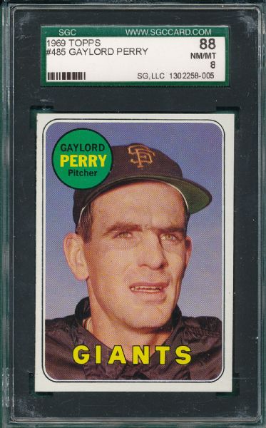 1969 Topps #163 SGC 92, #485 Perry & #77 Perranoski, LA on Cap, SGC 88, #470  YL, SGC 86, #51 & #520 GAI 8 (6) Card Lot