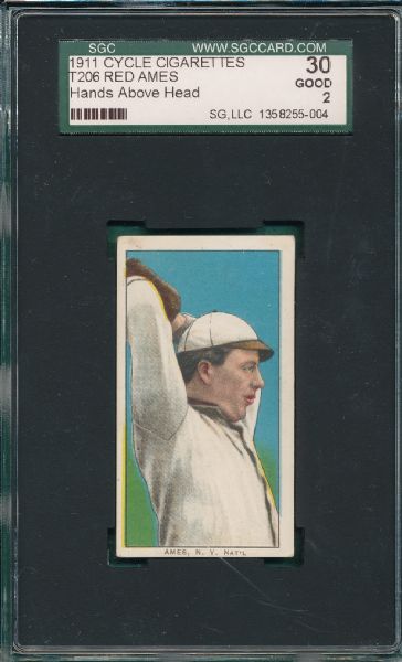 1909-1911 T206 Ames, Hands Above Head, Cycle 460 Cigarettes SGC 30 *Presents Better*