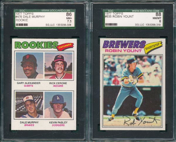1977 Topps #635 Yount SGC 88 & #476 Dale Murphy, Rookie SGC 86 (2) Card Lot