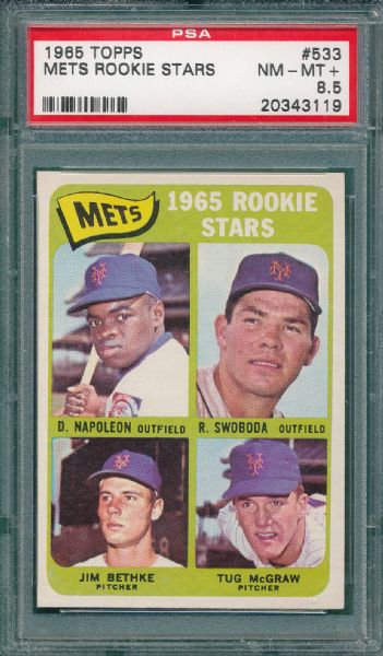 1965 Topps #533 Mets Rookie W/ McGraw, SP, PSA 8.5