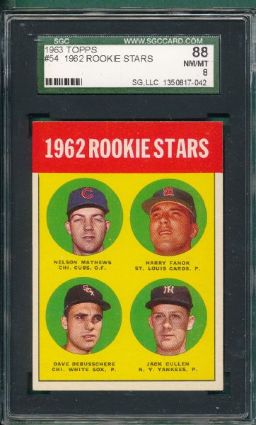 1963 Topps #54 1962 Rookie Stars W/ DeBusschere SGC 88