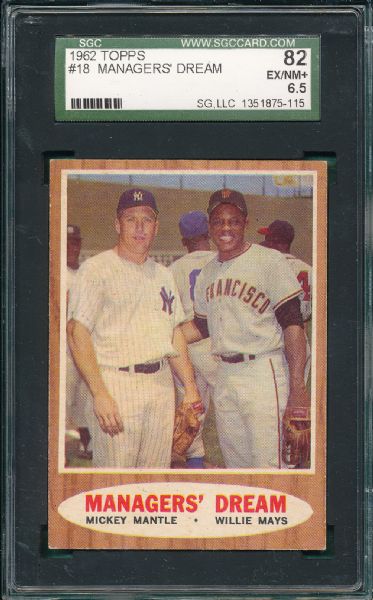 1962 Topps #18 Managers Dream W/ Mantle & Mays SGC 82