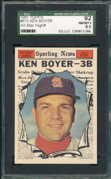 1961 Topps #573 Ken Boyer AS SGC 92
