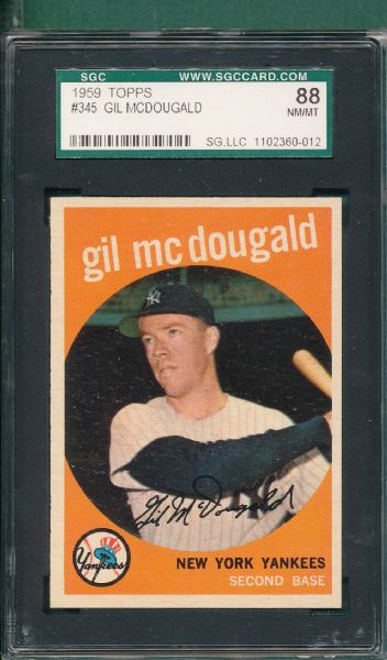 1959 Topps #345 Gil McDougald SGC 88
