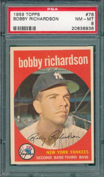 1959 Topps #76 Bobby Richardson PSA 8