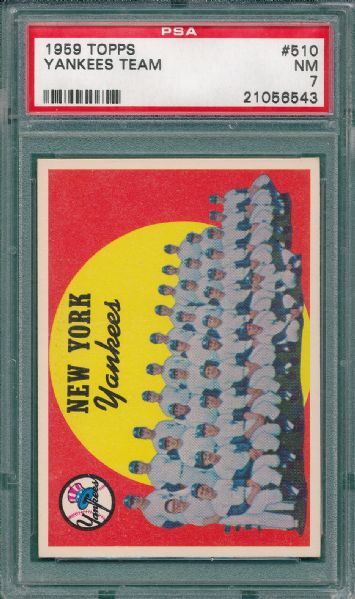 1959 Topps #510 Yankees Team PSA 7 *High #*