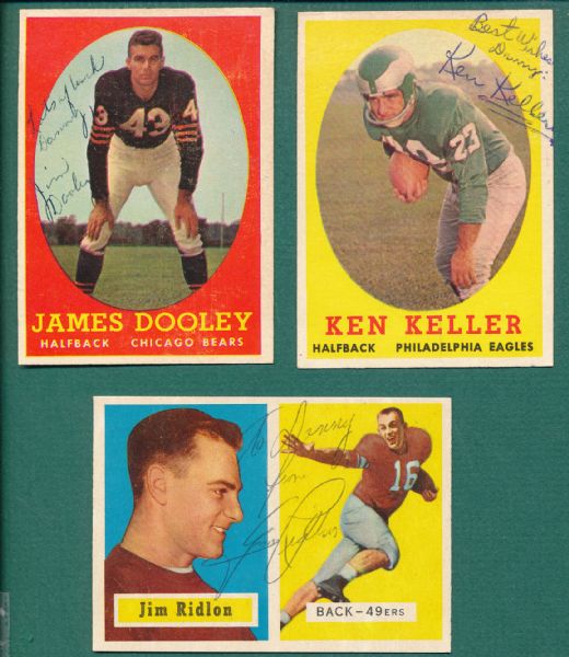 1957, 58 Topps FB Signed Cards (3) Card Lot *Autograph*