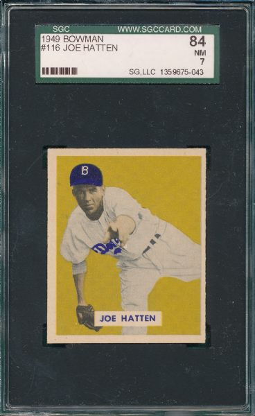 1949 Bowman #116 Joe Hatten SGC 84