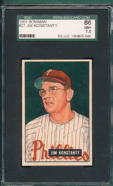 1951 Bowman #27 Jim Konstanty SGC 86