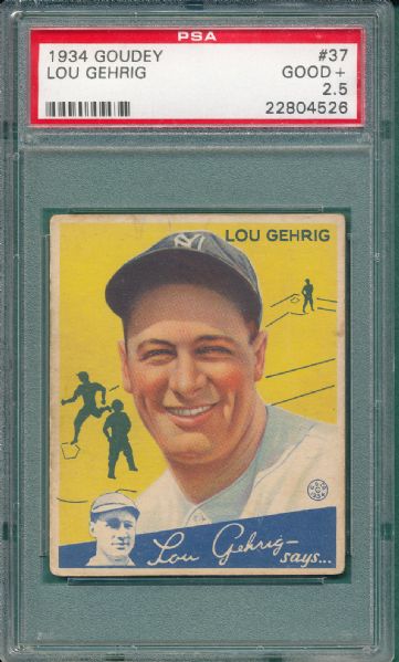 1934 Goudey #37 Lou Gehrig PSA 2.5