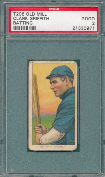 1909-1911 T206 Griffith, Batting, Old Mill Cigarettes PSA 2