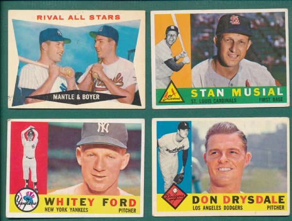 1960 Topps (4) Card Lot W/ Mantle