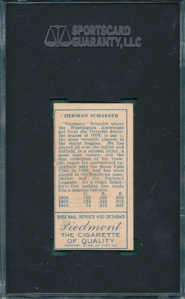 1911 T205 Schaefer Piedmont Cigarettes SGC 35 *Presents Better*