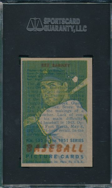 1951 Bowman Barney/Lohrke, Double Sided, SGC A  *Unique Card*