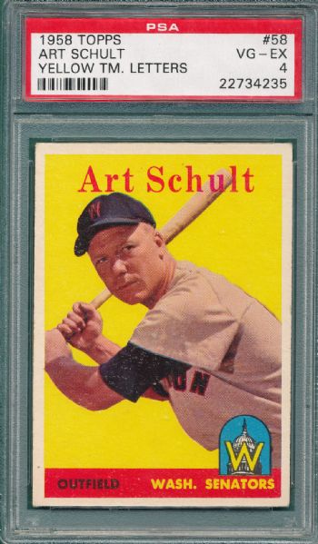1958 Topps #58 Art Schult, Yellow Letters PSA 4