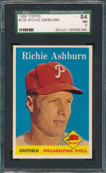 1958 Topps #230 Richie Ashburn SGC 84