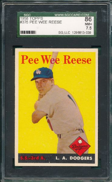 1958 Topps #375 Pee Wee Reese SGC 86