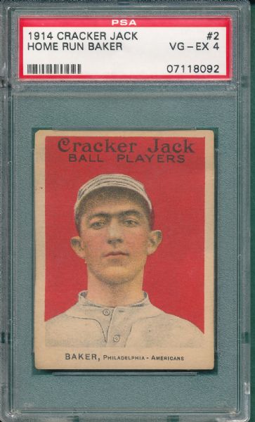1914 Cracker Jack #2 Home Run Baker PSA 4
