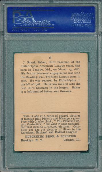 1914 Cracker Jack #2 Home Run Baker PSA 4