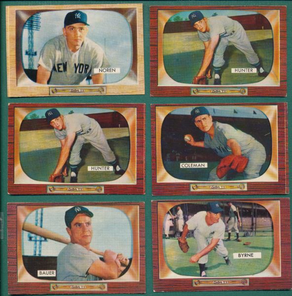 1955 Bowman Yankees (6) Card Lot W/ Bauer