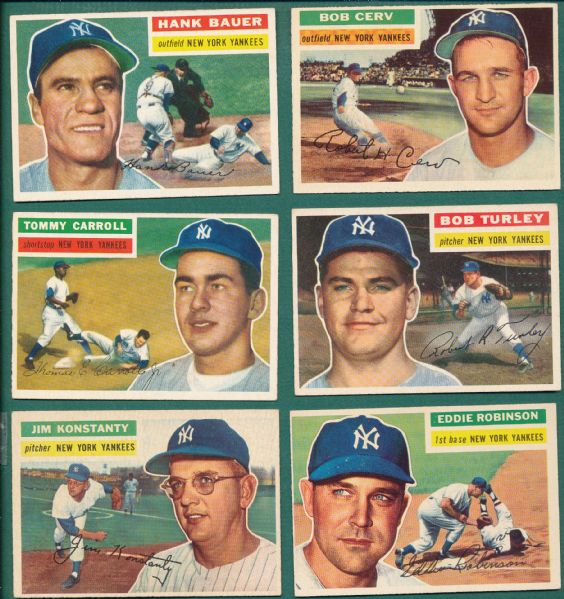 1956 Topps Yankees (12) Card Lot W/ Bauer