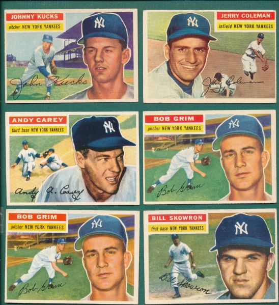 1956 Topps Yankees (12) Card Lot W/ Bauer
