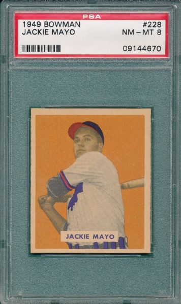 1949 Bowman #228 Jackie Mayo PSA 8
