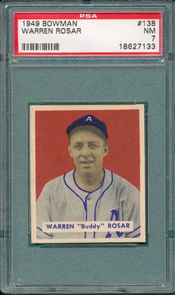 1949 Bowman #133 Aaron Robinson & #138 Warren Rosar (2) Card Lot PSA 7